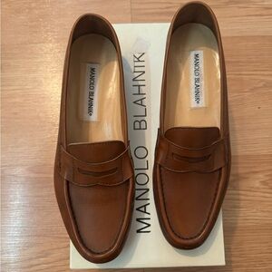 Manolo Blahnik Brown Leather Penny Loafers vintage rare